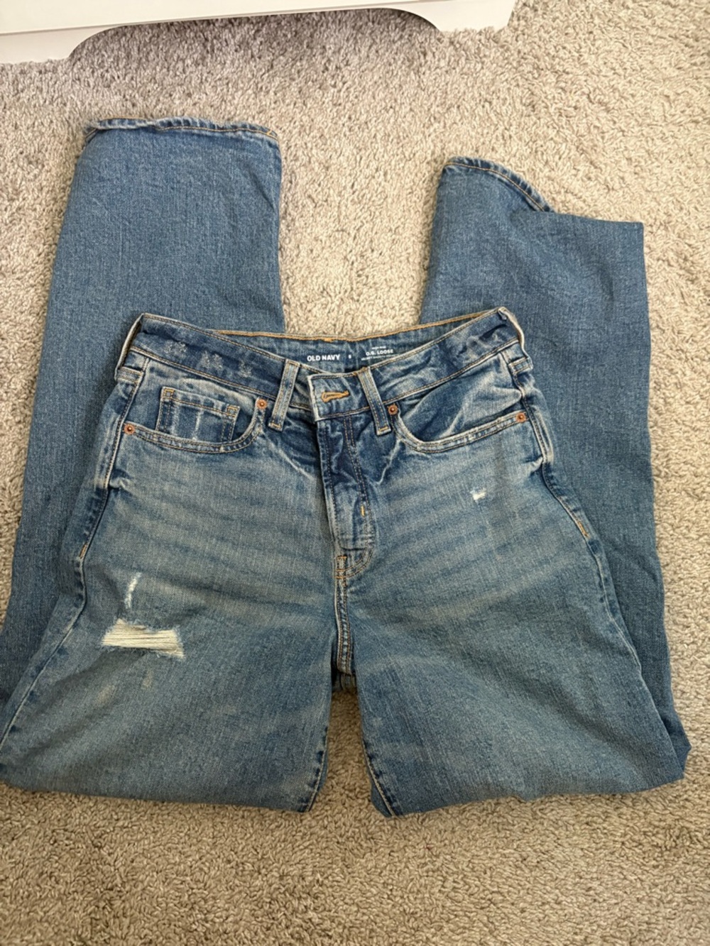 Old Navy Women's Light Blue Distressed Straight-Leg Jeans